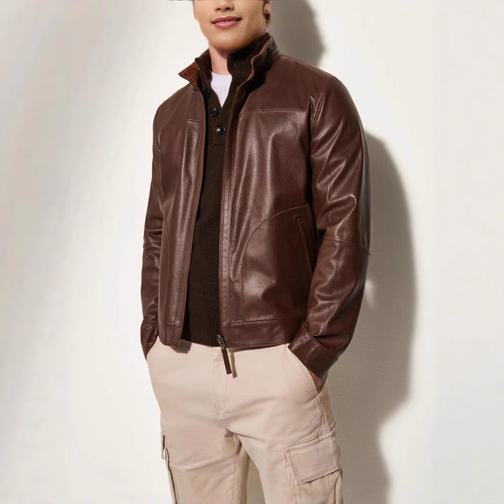 Herren Lederjacke im modernen Schnitt mit strukturiertem Obermaterial Drune