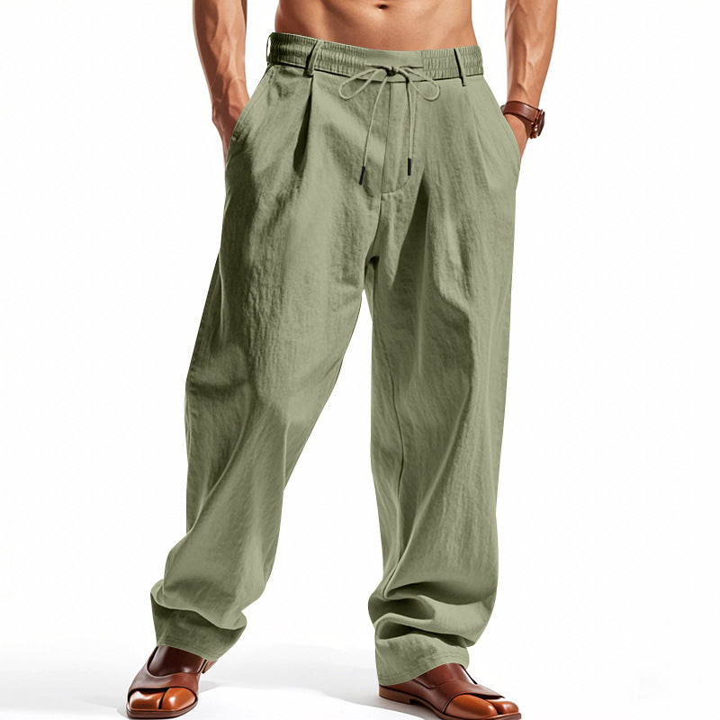 Herren nan weite Bundfalten-Chinohose mit Umschlag, konisch zulaufendem Schnitt und seitlichen Eingrifftaschen Drune