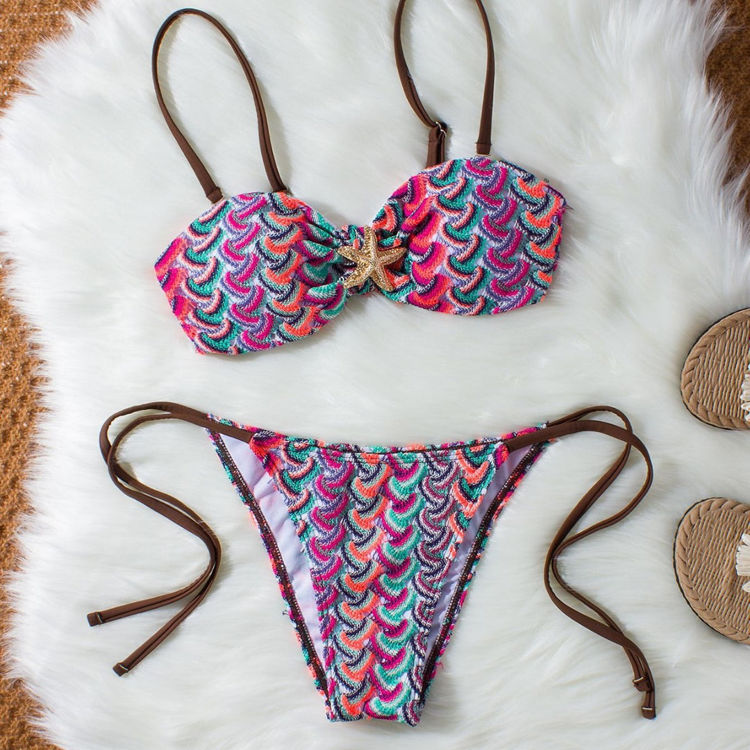 Damen Bandeau-Bikini mit glamourösem Muschelmuster Drune