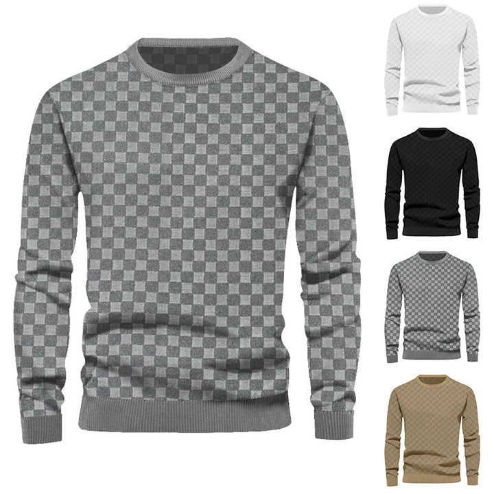 Herren nan feinstrukturierter Rundhals-Pullover mit Karo-Relief und gerippten Bündchen Drune