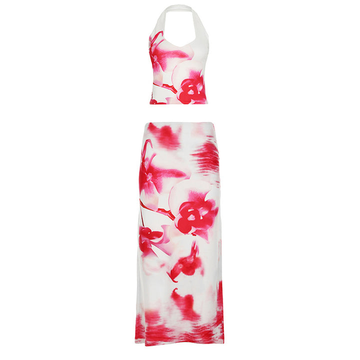 Damen Maxirock mit floralen Mustern und seitlichem Schlitz Drune