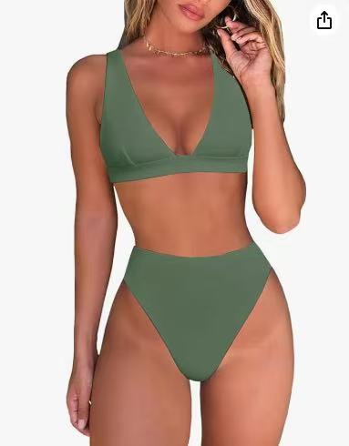 Damen Hochtailliertes Bikini Set mit V-Ausschnitt Drune