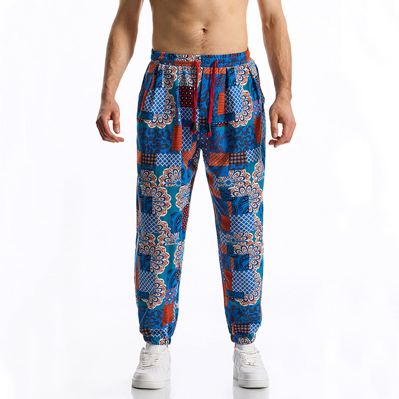 Herren lockere Freizeithose mit buntem Muster und elastischem Bund Drune