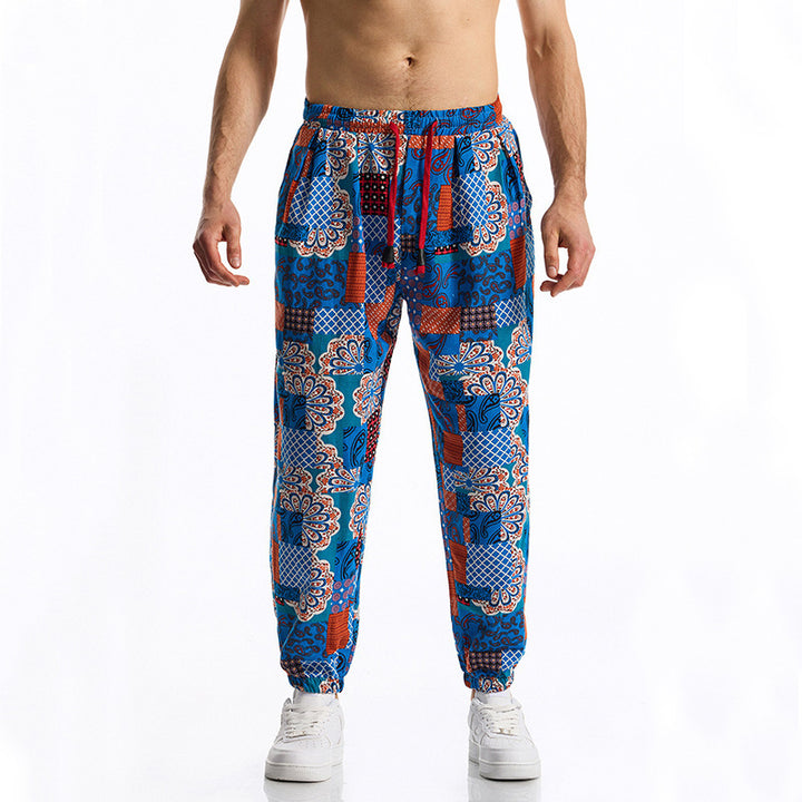 Herren lockere Freizeithose mit buntem Muster und elastischem Bund Drune