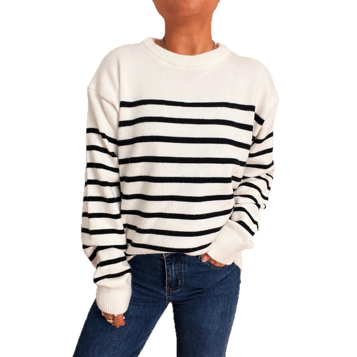 Damen lässiger gestreifter Pullover mit modernem Schnitt Drune
