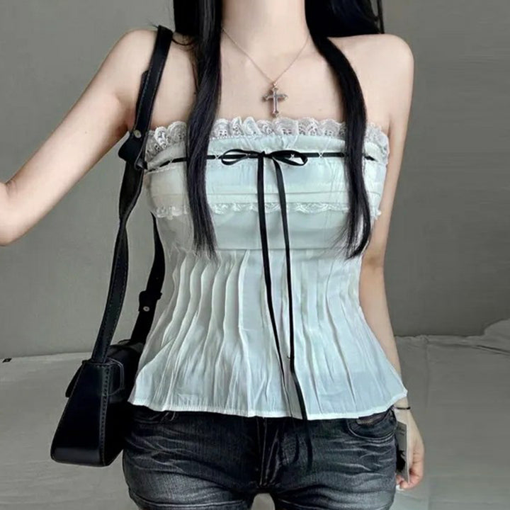 Damen Off-Shoulder Blusenshirt mit Rüschen und Bindeband Drune