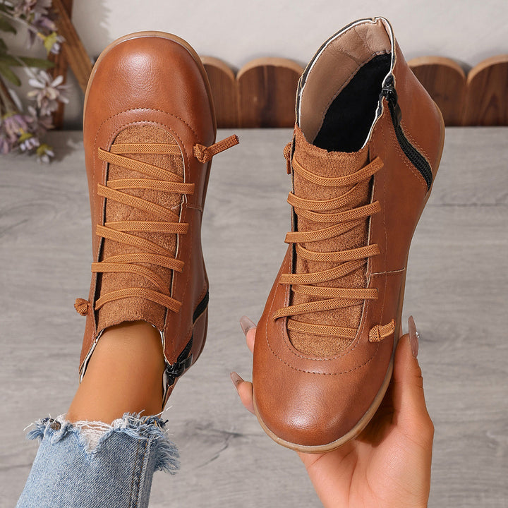 Damen nan sportliche knöchelhohe Schnürstiefelette mit seitlichem Reißverschluss und flexibler Gummisohle Drune