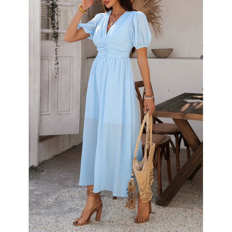 Damen Maxikleid mit raffinierten Puffärmeln und tailliertem Schnitt Drune