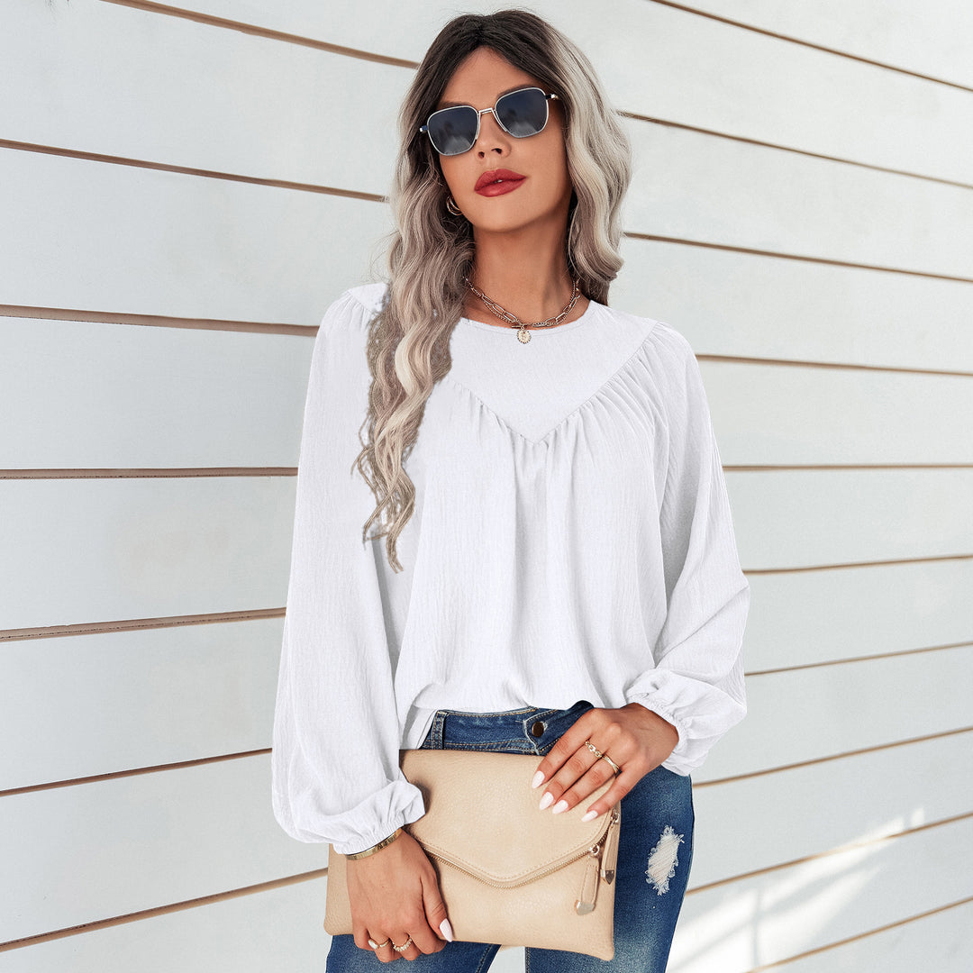 Damen lässiges Blusenshirt mit weit ausgestellten Ärmeln und feiner Rippstruktur Drune