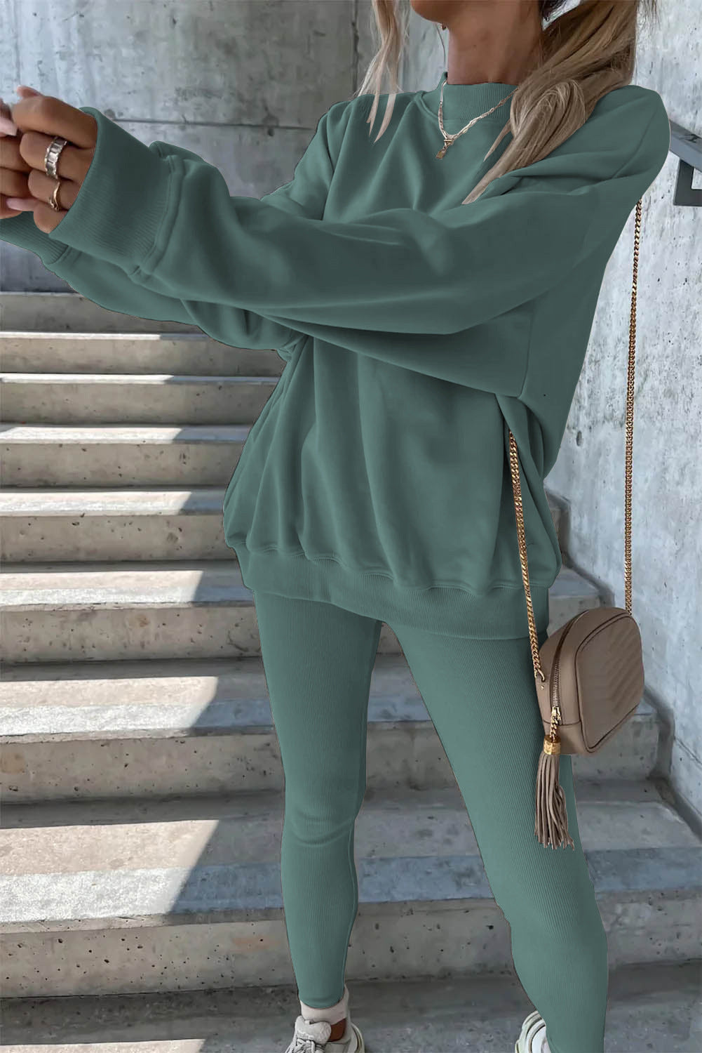 Damen Sportlicher Freizeitanzug mit oversized Sweatshirt und enganliegenden Leggings Drune