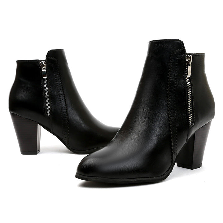 Damen elegante Stiefeletten mit modischem Reißverschluss und hochwertiger Sohle Drune