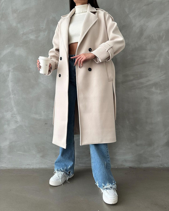 Damen Modischer Trenchcoat mit eleganten Details und doppelt geknöpfter Front Drune