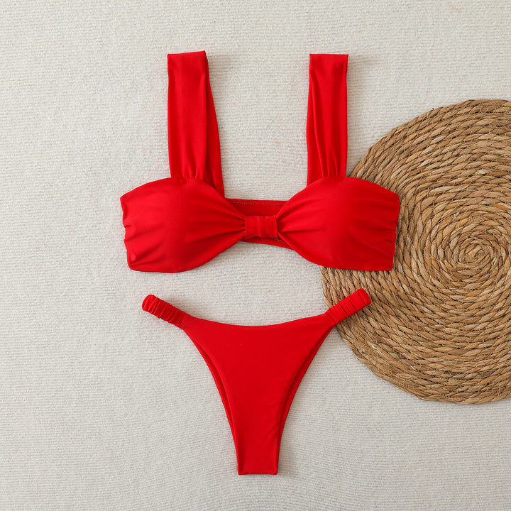 Damen Bandeau-Bikini mit breiten Trägern und dekorativem Schleifenelement Drune
