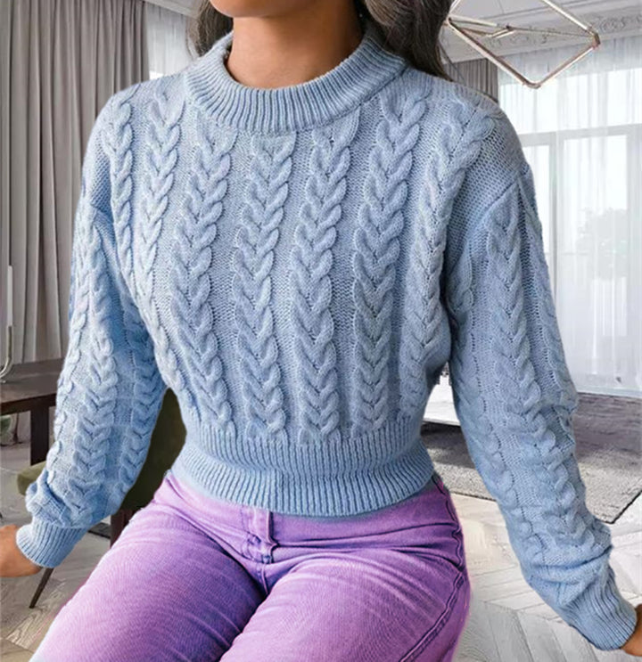 Damen Grobstrickpullover im Crop-Design mit Zopfstrickmuster Drune