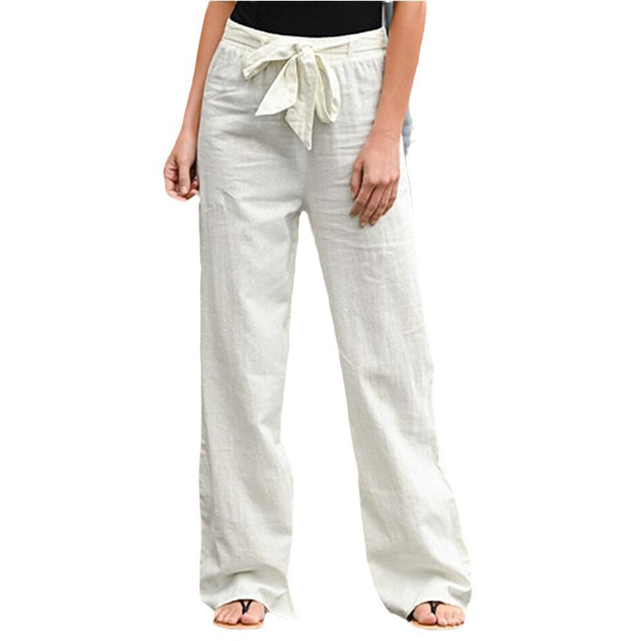 Damen nan weite Leinenhose mit Tunnelzugbund, geradem Bein und Eingrifftaschen Drune