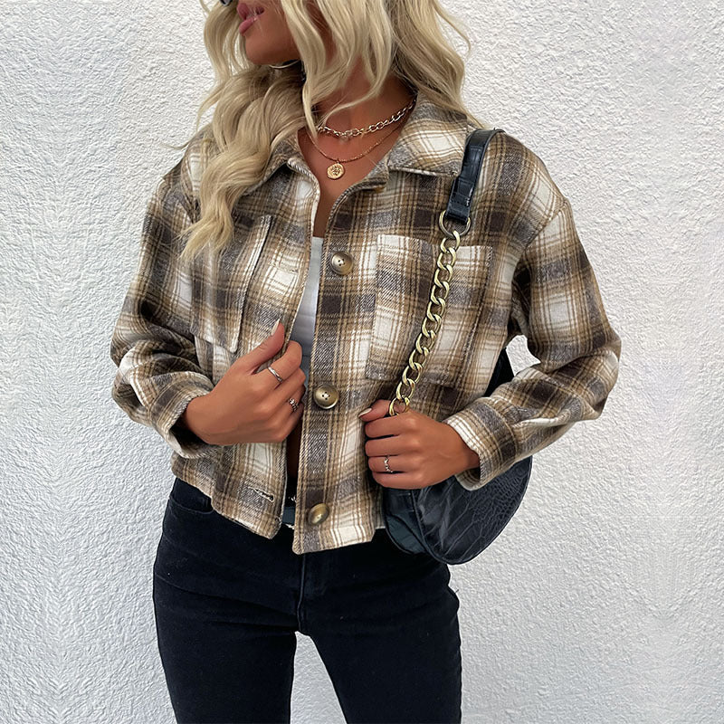 Damen Karierte Flanelljacke mit strukturierter Oberfläche und regulärem Schnitt Drune