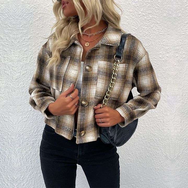 Damen Karierte Flanelljacke mit strukturierter Oberfläche und regulärem Schnitt Drune