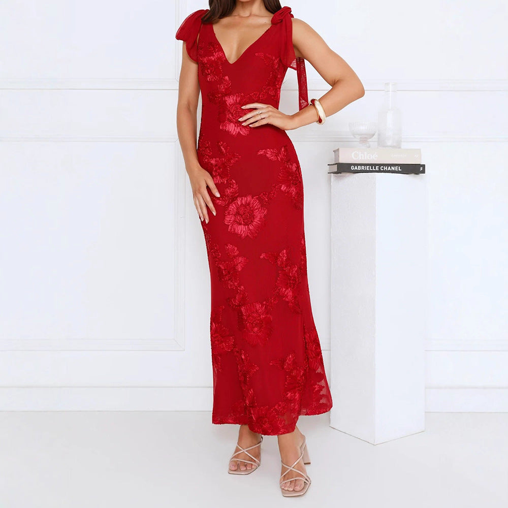 Damen Maxikleid mit floralem Spitzenmuster Drune
