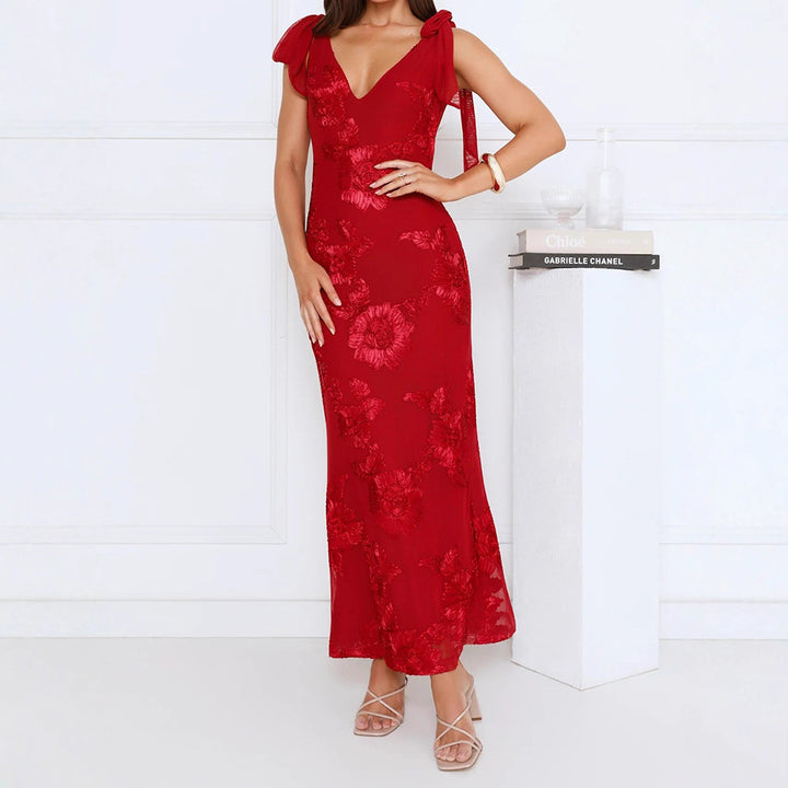 Damen Maxikleid mit floralem Spitzenmuster Drune