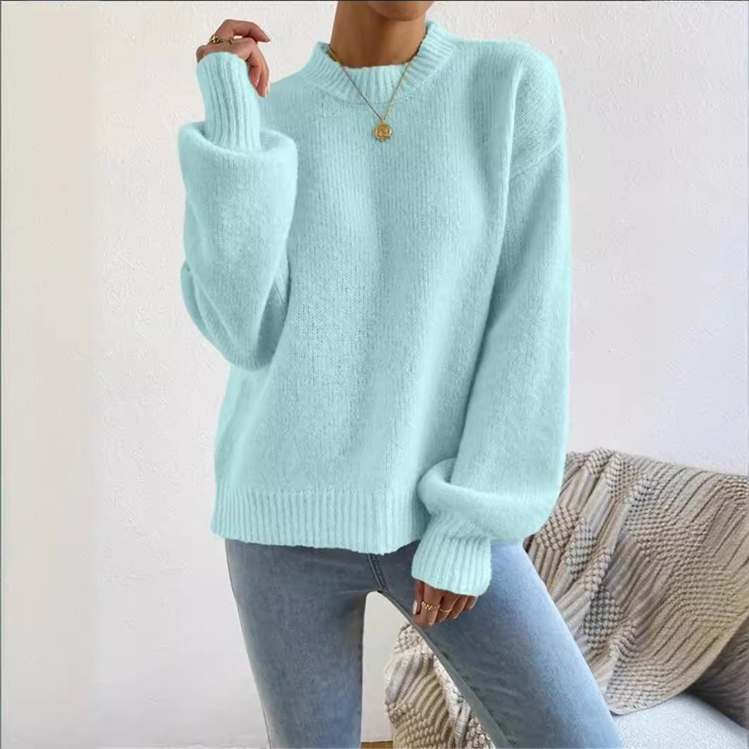 Damen lockerer Strickpullover mit hohem Kragen und strukturiertem Design Drune