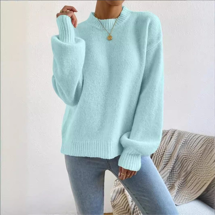 Damen lockerer Strickpullover mit hohem Kragen und strukturiertem Design Drune