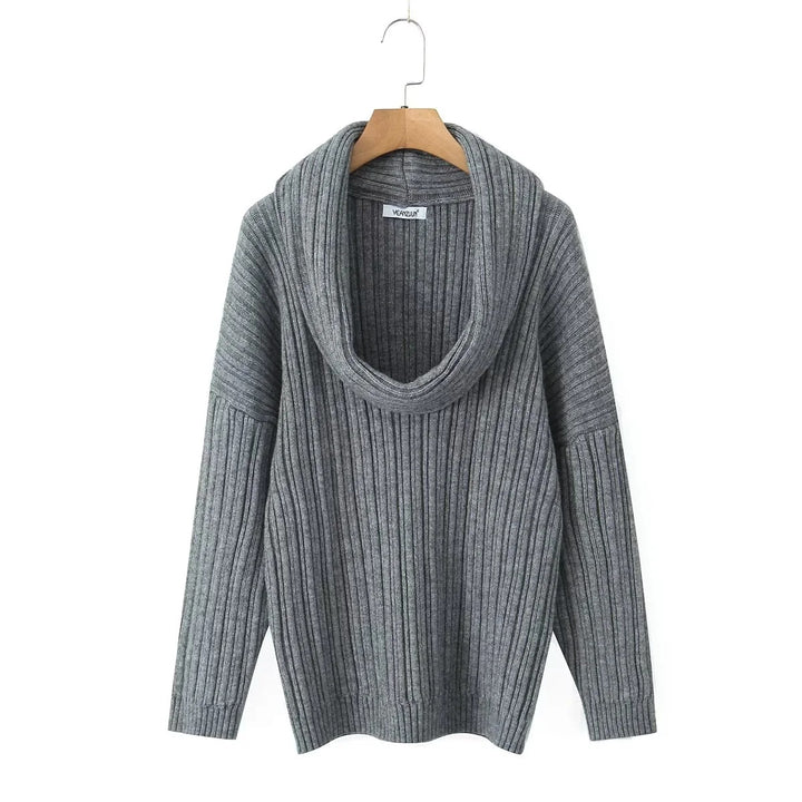 Damen Pullover mit weitem Rollkragen und strukturiertem Rippdesign Drune