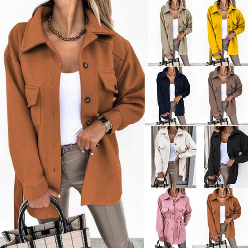 Damen lässige Langarmjacke mit Taschen Drune