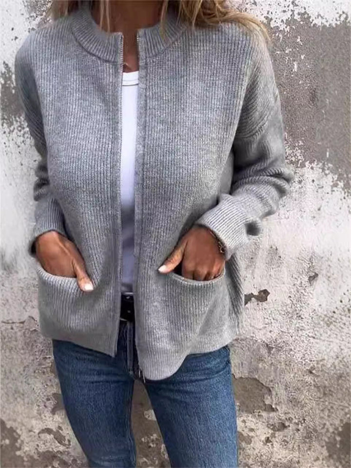 Drune | Reißverschlussjacke - Lockere Passform - Rippstrick - Stehkragen - Lässige Taschen