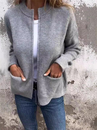 Drune | Reißverschlussjacke - Lockere Passform - Rippstrick - Stehkragen - Lässige Taschen