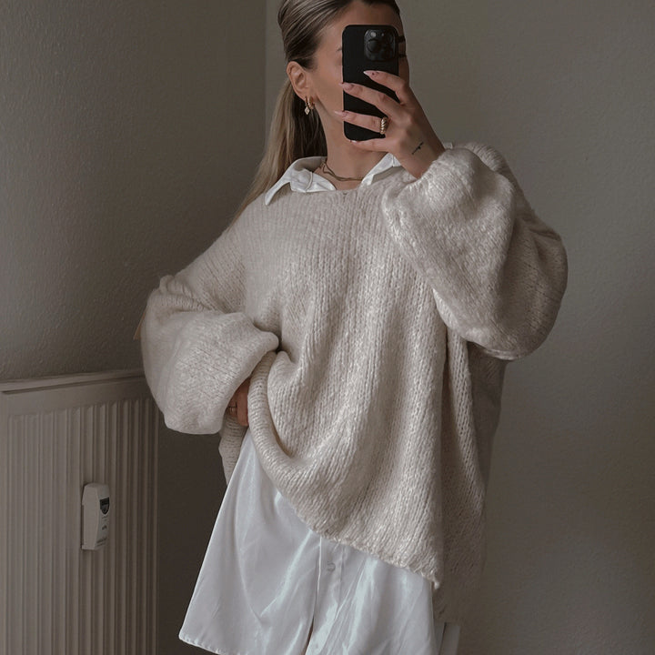 Damen lässiger Oversized Pullover mit voluminösen Ärmeln und weicher Textur Drune