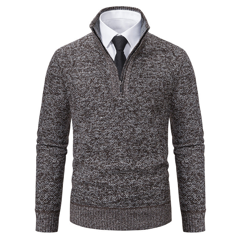 Herren eleganter Strickpullover mit halbem Reißverschluss und strukturierter Oberfläche Drune