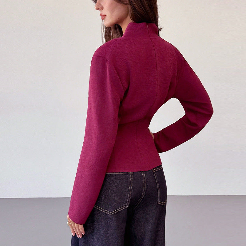 Damen elegantes Wickeloberteil mit asymmetrischem Saum Drune