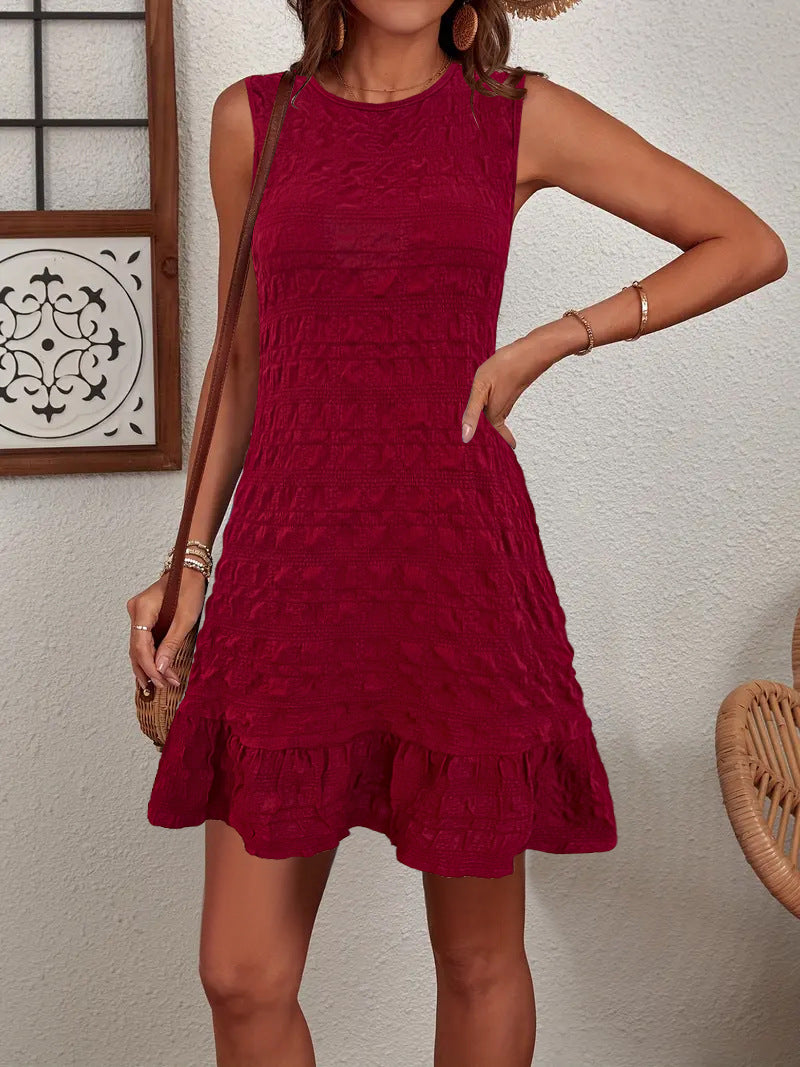 Damen ärmelloses Sommerkleid aus strukturiertem Material mit frischem Saum Drune