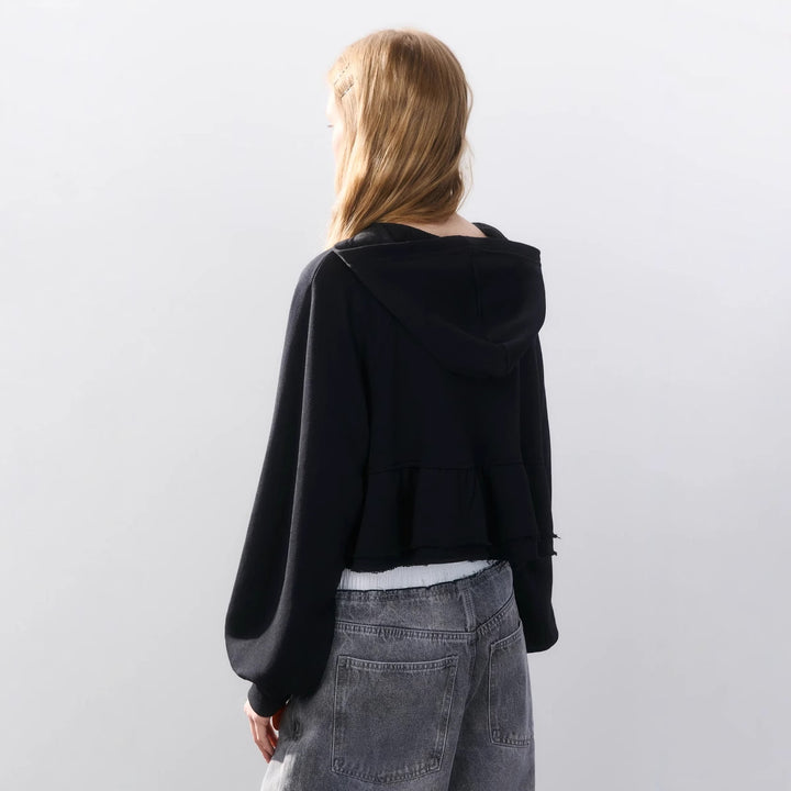 Damen cropped Kapuzenjacke mit verspieltem Rüschendesign Drune