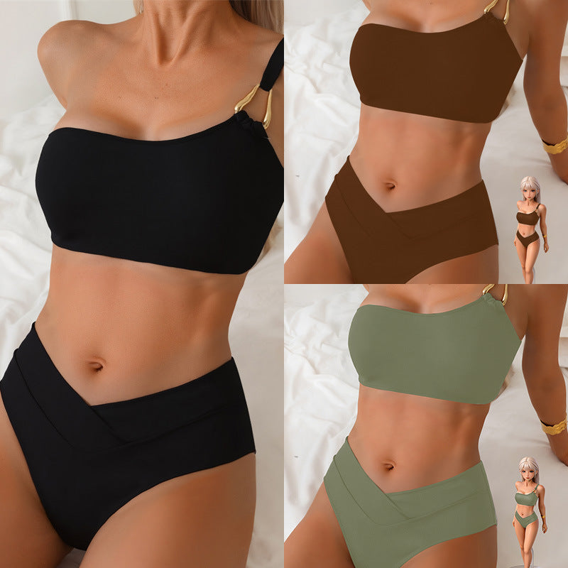 Damen Bikini-Set mit verstellbarem Oberteil und hohem Bund Drune