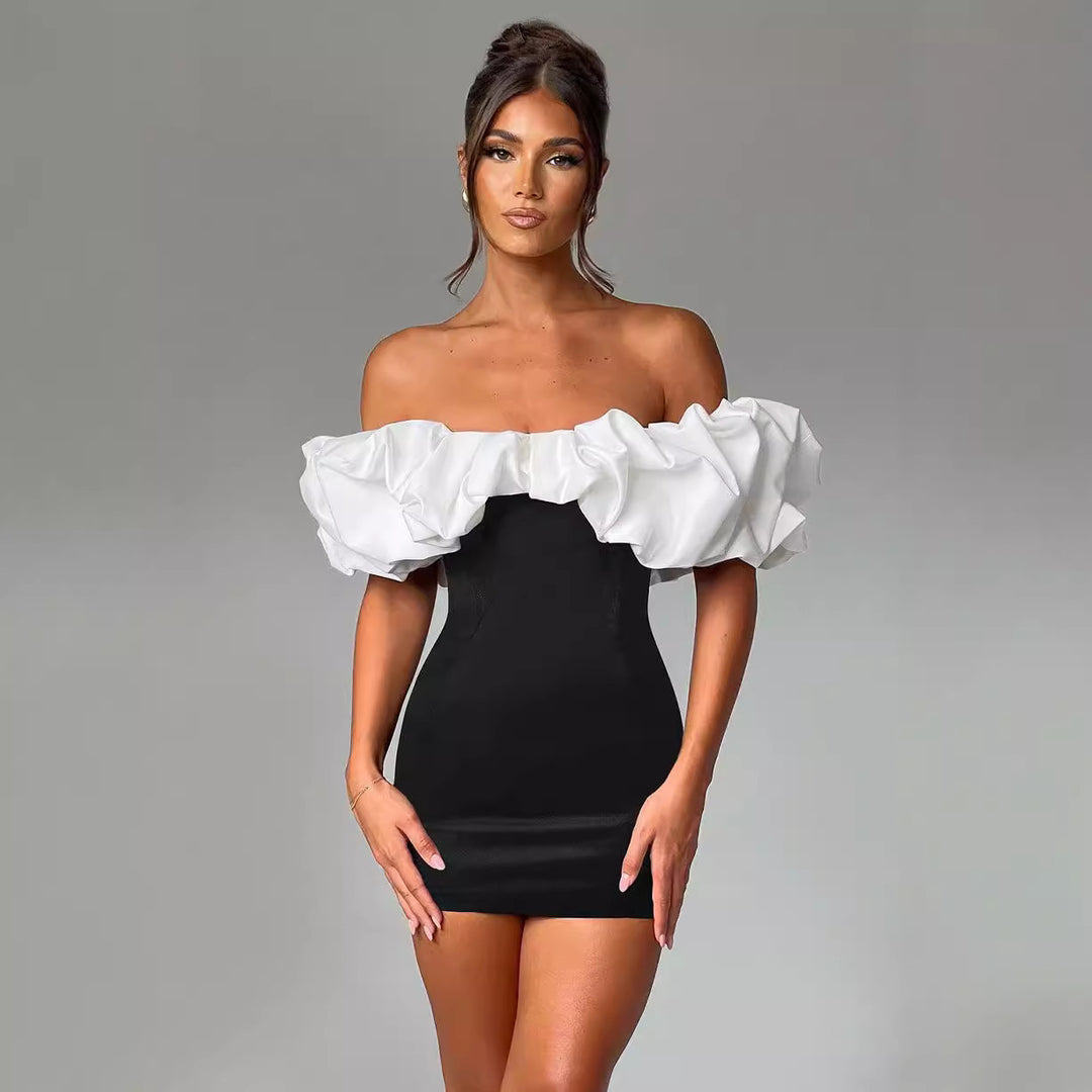 Damen Cocktailkleid mit voluminösen Rüschenärmeln Drune