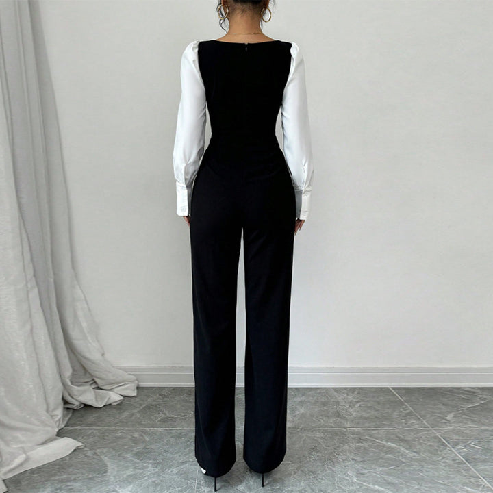 Damen Eleganter Jumpsuit mit Puffärmeln und tailliertem Schnitt Drune
