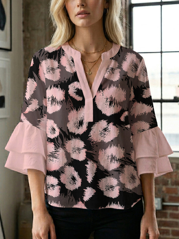 Damen Bluse mit Rüschendetails und auffälligem Animal-Print Drune