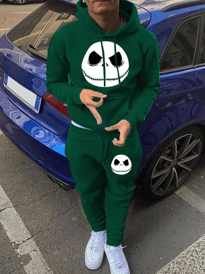 Damen Sportliches Hoodie- und Jogginghose-Set mit Jack Skellington-Motiv Drune