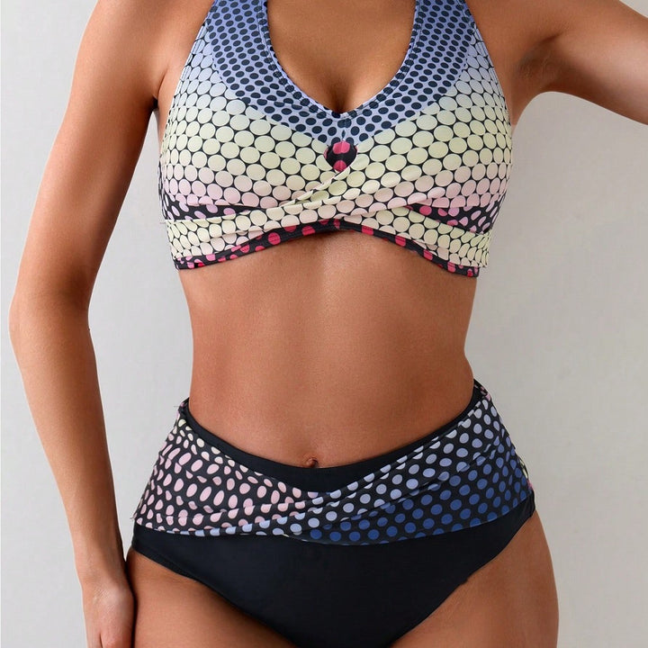 Damen Hochgeschnittenes Bikini-Set mit stilvollem Punktmuster Drune