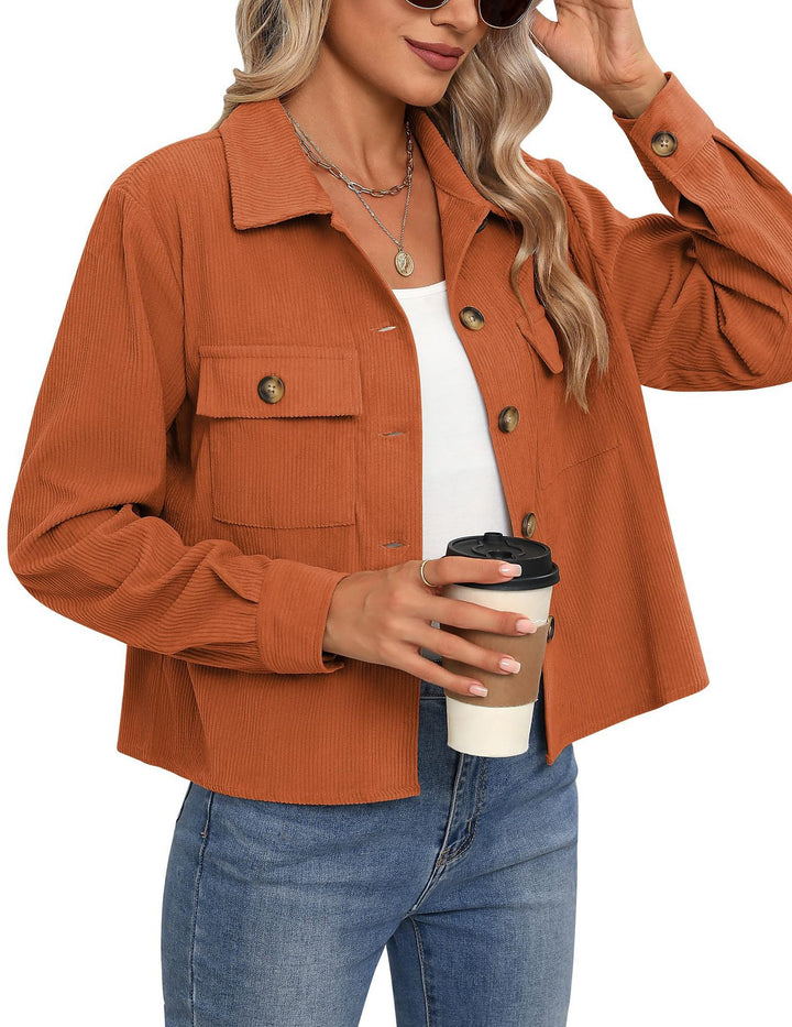 Damen lässige Utility-Jacke mit Knopfverschluss und praktischen Brusttaschen Drune