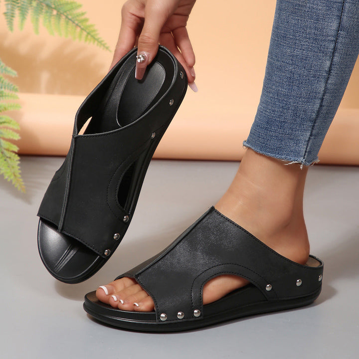 Damen Komfortable Slide-Sandalen mit modischem Cut-Out-Design und elegantem Strassbesatz Drune