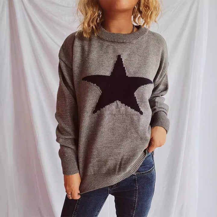 Damen lässiger Pullover mit auffälligem Sternmuster Drune
