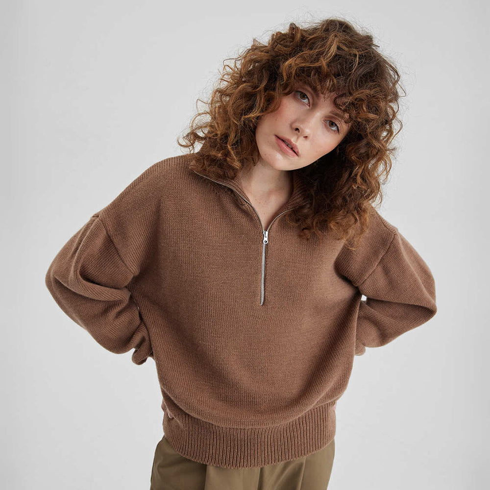 Damen Pullover mit hohem Kragen und Reißverschluss Drune