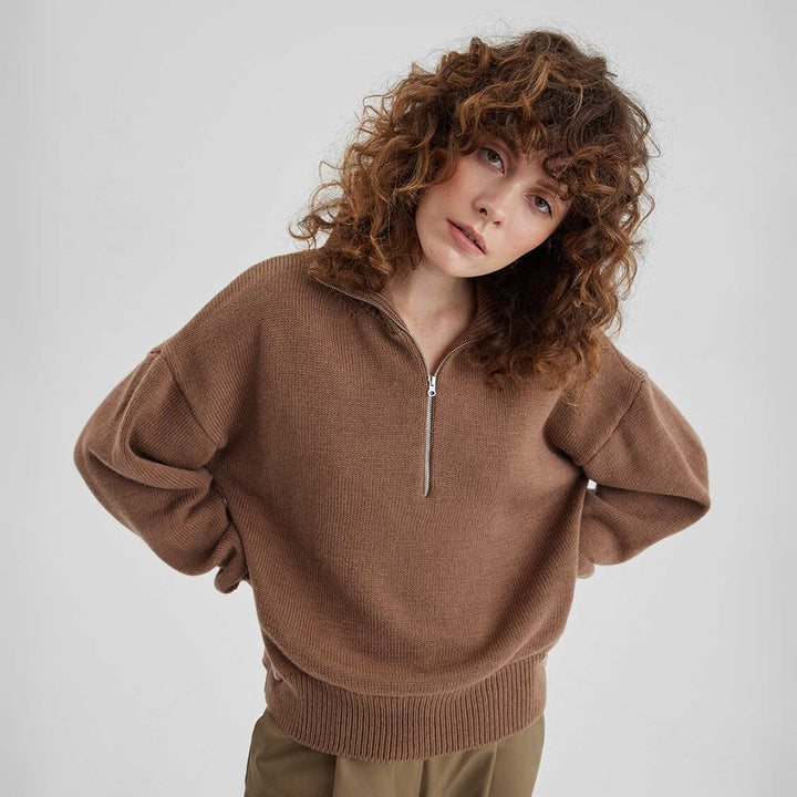 Damen Pullover mit hohem Kragen und Reißverschluss Drune