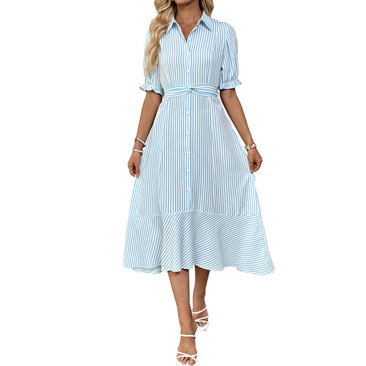 Damen Hemdblusenkleid mit asymmetrischem Saum und modischen Puffärmeln Drune