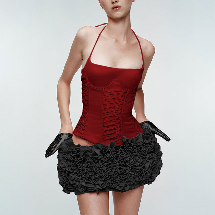 Damen Crop-Top mit verspieltem Schnürdesign und eleganten Trägern Drune