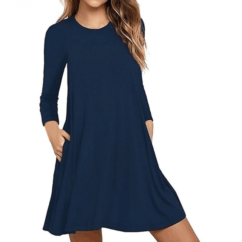 Damen Freizeitkleid mit Rundhalsausschnitt und praktischen Taschen Drune