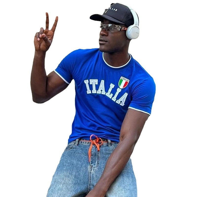 Herren sportliches T-Shirt mit Italia-Motiv und kontrastierenden Akzenten Drune
