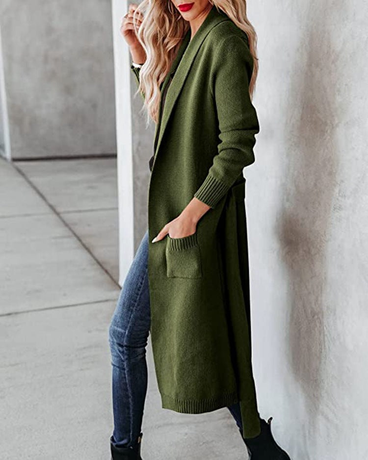 Damen Grobstrick-Wickelcardigan mit modernen Taschen Drune